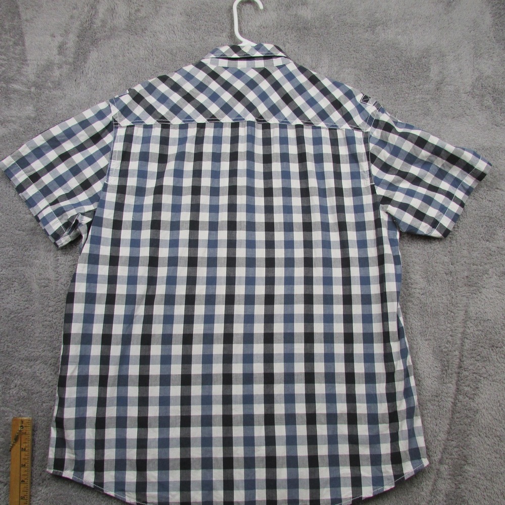 Marc Ecko Shirt Mens XL Blue Check Short Sleeve Button Front Casual Top - Picture 2 of 11